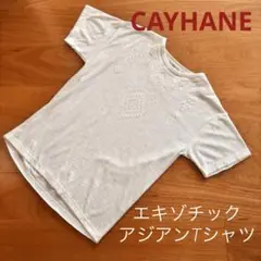 アジアンフロッキープリントTシャツ　Ｍ　エキゾチック　南米　アフリカ　東南アジア