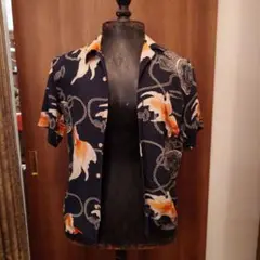 金魚デザイン ネイビー半袖シャツ