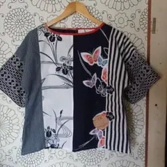 浴衣布パッチワーク　半袖シャツ