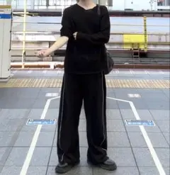 【Chikashitsu +】line wide sweat pants
