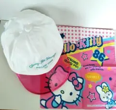 ツバがクリアピンク　キャップ　56cm　ハローキティハンカチ