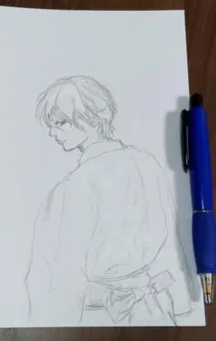 和装 浴衣 男子 手描き イラスト スケッチ 鉛筆画 横顔