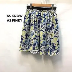 アズ ノゥ アズ ピンキー花柄プリーツスカート　ゴム　ひざ丈　437