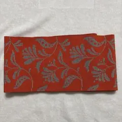赤 植物柄 半幅帯 約306cm × 14cm