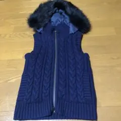 ANAYI ネイビー リアルファーフード付きダウンベスト 38size