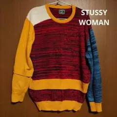STUSSY WOMAN カラーブロック 切り替え ニット クレイジーパターン