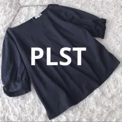 PLST プラステ　シアー半袖ブラウス　ストライプ　ネイビー　Ｍ