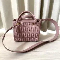 VIS 【2WAY】ツイード＆フェイクレザースクエアシ ヨルダーバッグ ピンク