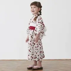 プティマイン さくらんぼ柄 浴衣 100cm 赤い帯付き