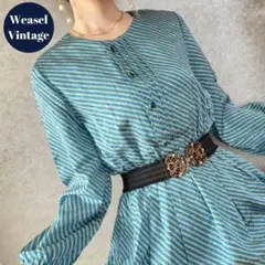 vintage ヴィンテージ レトロ古着 ストライプ柄ワンピース 長袖 総柄花柄
