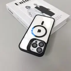 iPhone13/14ケース　MagSafe　スタンド　ブラック　クリアケース