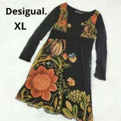 デシグアル メッシュ 花柄ワンピース ブラック XL