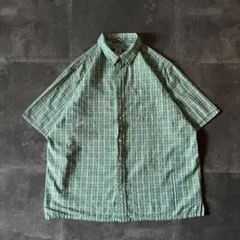 00s L.L.Bean シアサッカーシャツ チェック柄 L 緑 A464