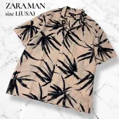 ZARA MAN ザラマン　アロハ　半袖シャツ　リネン混　L パームツリー