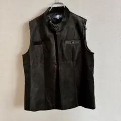 remalon ジップアップベスト　ダークグリーン　コットン×レーヨン