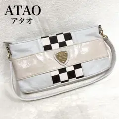 【希少】アタオ ATAO ハンドバッグ ラーフル 市松模様 レザー ホワイト