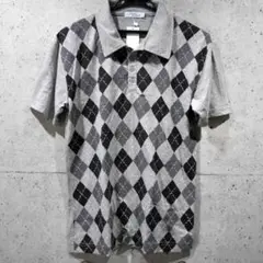 【新品/送料込】Ｍ★GRAY アーガイルデザイン 半袖ポロシャツ★