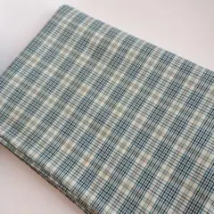 ブルー系先染めチェック 薄手コットン生地 　115cm×195cm