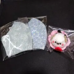 【新品】ハンドメイド布製マスク２種&　シマエナガ・置物セット