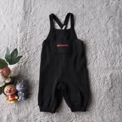 美品(80)ミキハウス/ベビーロンパース/ニット/ロゴ/黒/カバーオール