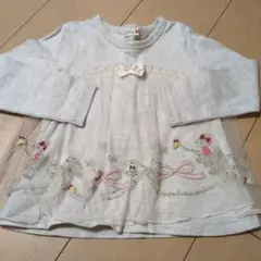 ホワイト リボン刺繍 長袖カットソー