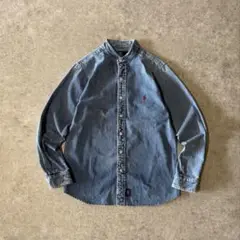 90sポロラルフローレン バンドカラーシャツ デニムシャツ ノーカラーシャツ M