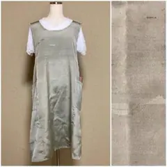 浅葱色正絹紬バッククロスエプロン　Aライン　かぶるだけ　着物リメイクハンドメイド