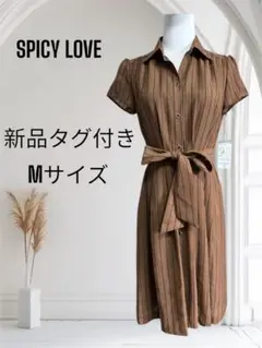 SPICY LOVE ストライプ柄 半袖シャツワンピース Mサイズ 新品タグ付き