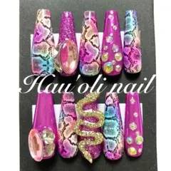 ネイルチップ ギャルネイル ロングネイル パイソン ビジュー