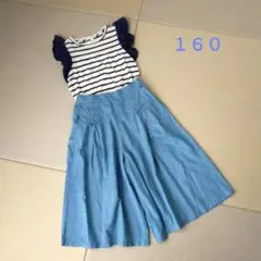 ポンポネットジュニア Ｌ160 ガウチョパンツ サロペット シャンブレーブルー