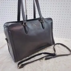 美品 J.ESTINA 2WAY ブラックレザーショルダーバッグ A4収納可