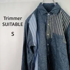 Trimmer SUITABLE　長袖　シャツ　S　ネイビー　切替　ストライプ