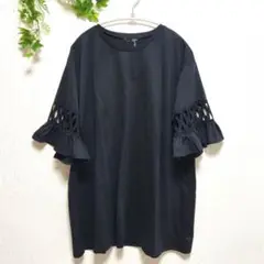 【新品タグ付】大きいサイズＬＬ　ラナン　袖レース切替チュニック　おしゃれ　黒