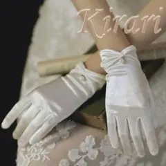 ウエディンググローブ ショート オフホワイト　パール サテン 花嫁 結婚式