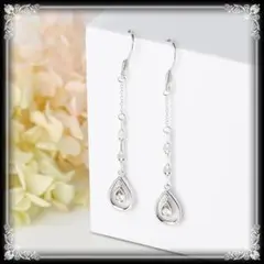091P【51%OFF】チェーンピアス ドロップ CZダイヤ プラチナシルバー