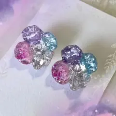 【夢夜♡】 ハンドメイドピアス レジン アクセサリー シルバー