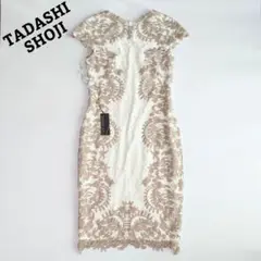 未使用 美品 タダシショージ 立体刺繍レースドレス 10 白×グレージュ