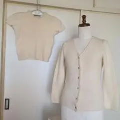 アイボリー アンゴラ毛アンサンブルＭ