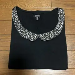 レディースTシャツ　Bershka ヒョウ柄襟 ブラック Mサイズ