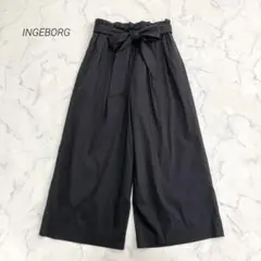 美品☆インゲボルグ INGEBORG リボン付きワイドパンツ 黒 M ガウチョ