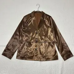サテン メタリックテーラードジャケット　アウター　L　大きいサイズ　a1836