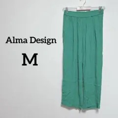Alma Design グリーン　緑　薄手　パンツ ウエストゴム　らくらく