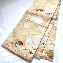 【○2340】着物 袋帯 丸帯 全通 文箱 菊 刺繍 384㎝