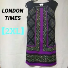 美品✨LONDON TIMES【2XL】幾何学模様 ワンピース