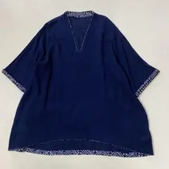 高木和子 藍染め 手染め Vネックチュニックプルオーバー