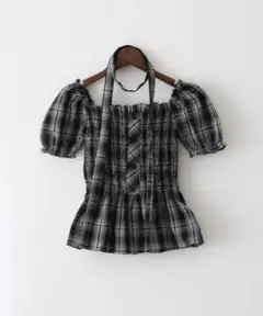 SpRay　チェックタイ付きシャーリングトップス
