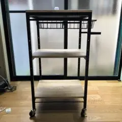 木製天板の3段キッチンワゴン　キャスター付き