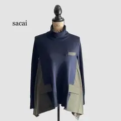 21aw sacai サカイ ニット ネイビー×カーキ
