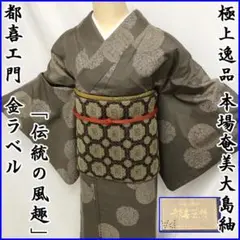 211mt9極上逸品●都喜エ門 本場奄美大島紬 金ラベル 伝統の風趣●証紙有