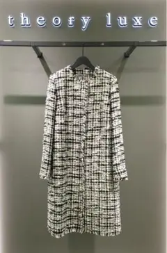 theory luxe グロウツイード ノーカラーコート ロング丈